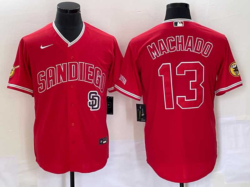 Men%27s San Diego Padres #13 Manny Machado Red NEW 2023 Cool Base Stitched Jersey
